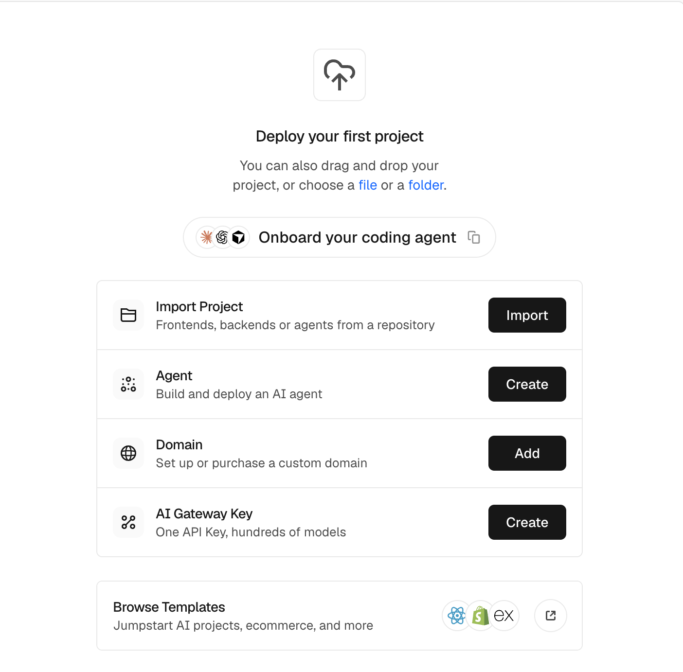 Import Project, ikke Agent eller Domain